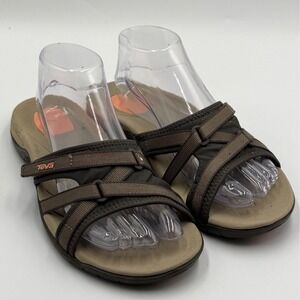 Teva Tirra Slide Sandals Size 8 Brown Tan Gorpcore Strappy Athletic Comfort